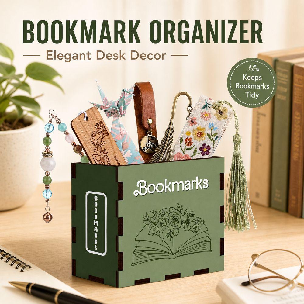 Wood Bookmark Storage Box Book Shaped Desktop Storage Box Pen Container Home Office Decor