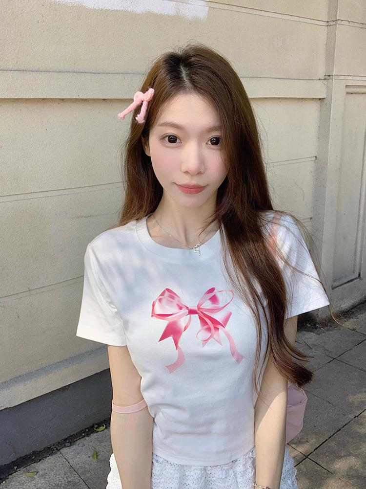 

Элегантная футболка с коротким рукавом с принтом в американском стиле, женская летняя новая мода, универсальные черные топы в стиле ретро, ​​облегающие короткие топы S белый