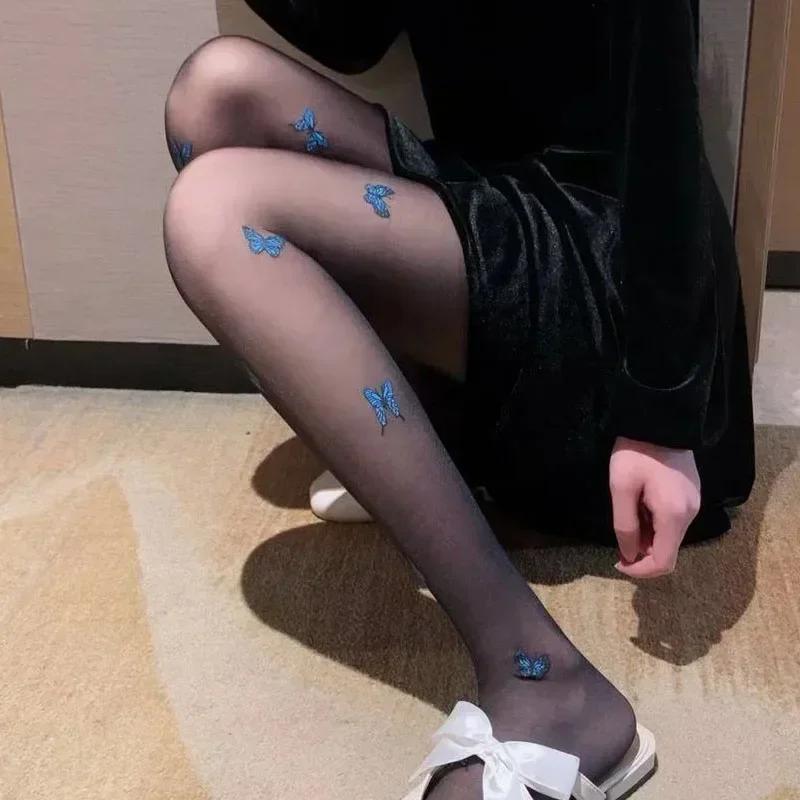 

Ультратонкие Колготки Сексуальные Винтажные Имитация Татуировки Бабочка Прозрачные Шелковые Колготки Острая Девушка Лолита Весна Лето Чулки one size