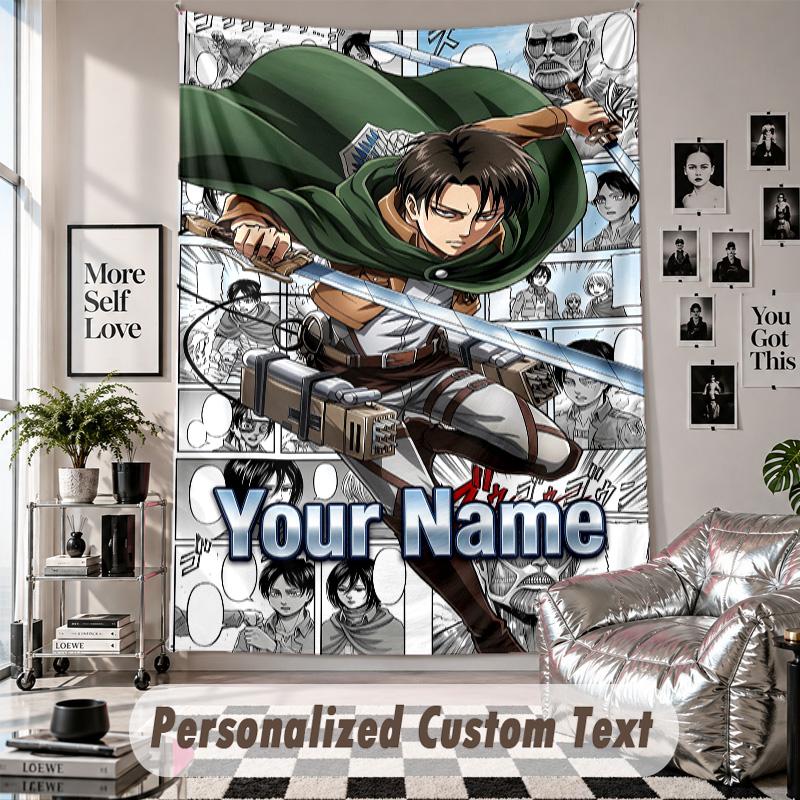 Wandbehang-Gobelin mit individuellem Namen & Text, Attack on Titan Dekorativer Gobelin für das Schlafzimmer