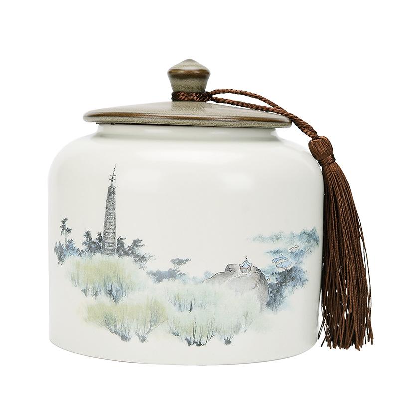 Large Ceramic Tea Storage Canister for Red, Green, Longjing, Biluochun, and Pu'er Tea - Half Jin Capacity