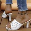 Fashion Ladies Square Heels Elegant Summer Slippers High Heels Outdoors White Leather Slender Heel Fashion Woman's Beach Slippers