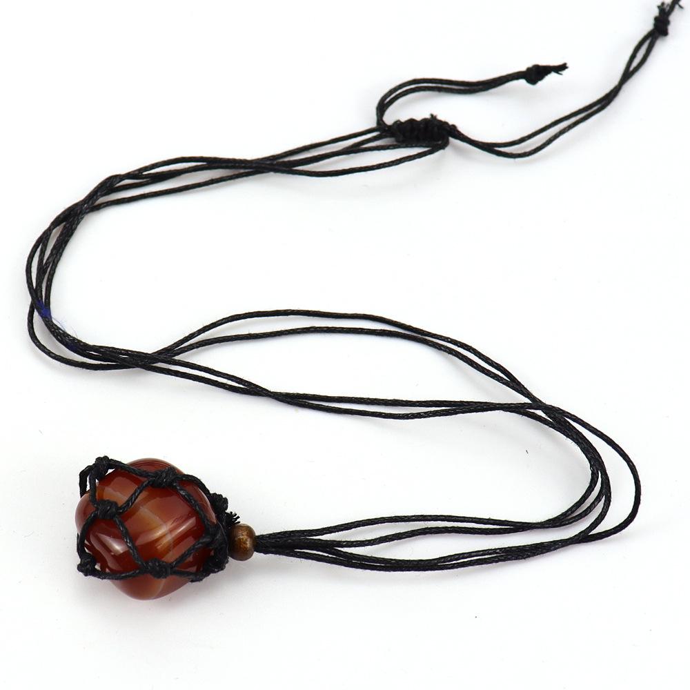 Handmade Black Rope Woven Natural Stone Crystal Rough Stone Mesh Pocket Adjustable Necklace Pendant N708