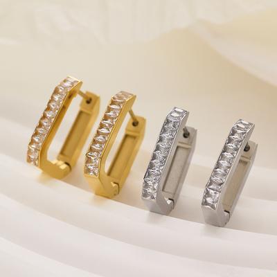 Orecchini alla moda con diamanti per donna, Orecchini versatili quadrati di lusso leggero di fascia alta con zirconi colorati