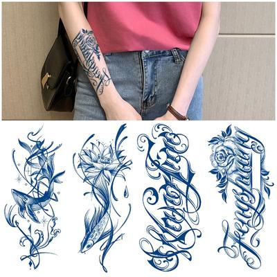 Herbal Juice Semi-Permanent Can'T Wash Off Animal Pattern Carp Fox Flower Body English Set Tattoo Sticker