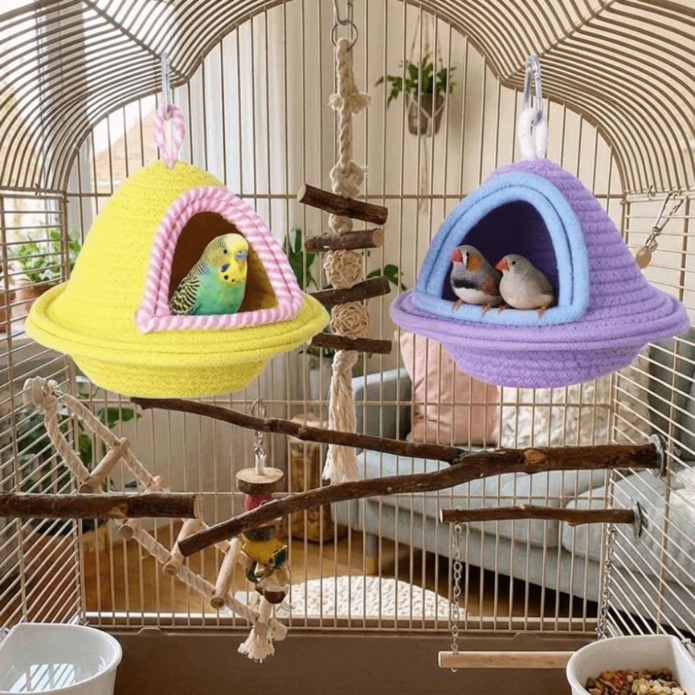 Windproof Bird Hanging Bed Thickened Bite Resistant Pet Habitat Pet Parrot Warm Sleep Bird Cage Nest Handmade Weave