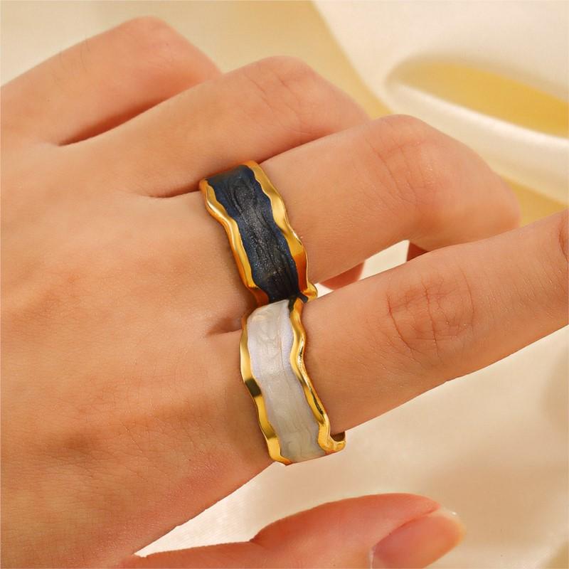 Stainless Steel Gold Color Drip Ring For Women French Vintage Adjustable Ring Party Jewelry Accessory