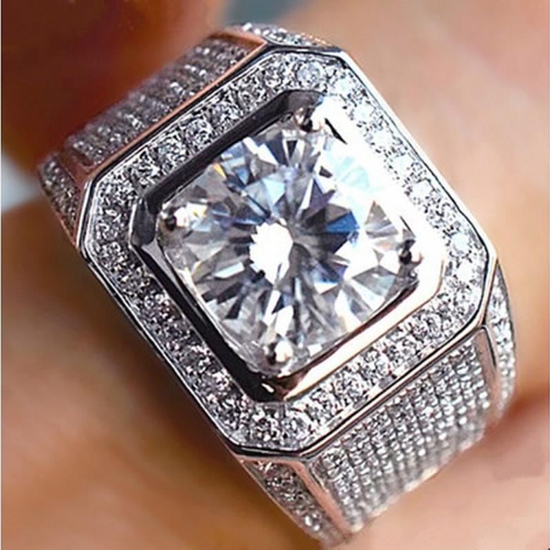 Luxury 925 Sterling copper Ring With Zircon Crystal Ring For Men Zircon Gift