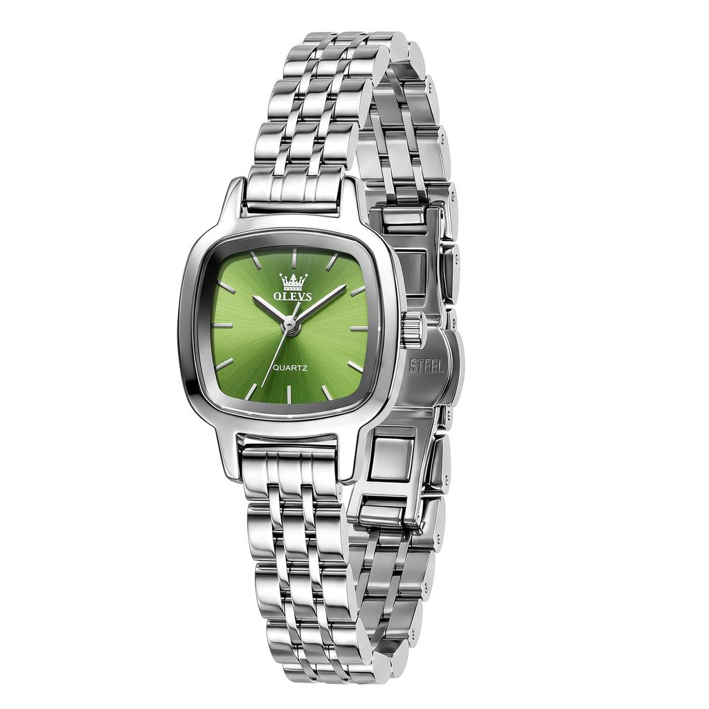 OLEVS Slim Quartz Slim Stainless Square 3 ATM Water Trendy Gift Watch for Green Women's Watch, Movement, Steel, Dial, Resistant, Color, Women,