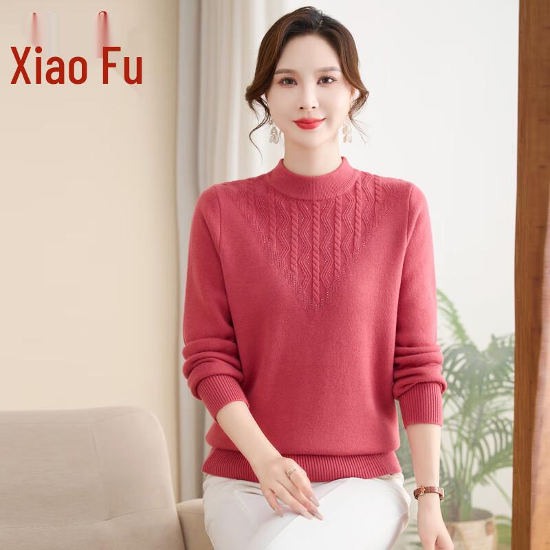 Xiaofu Women's Thickened Half-High Collar Cashmere Blend Sweater