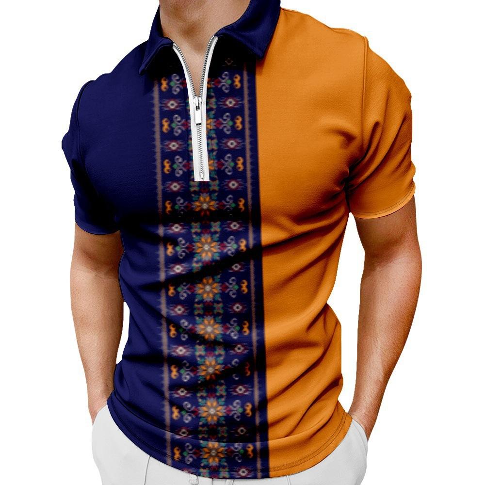 Men'S Casual 3D Digital Printing Short Sleeve Zipper Polo Shirt Men'S Clothing