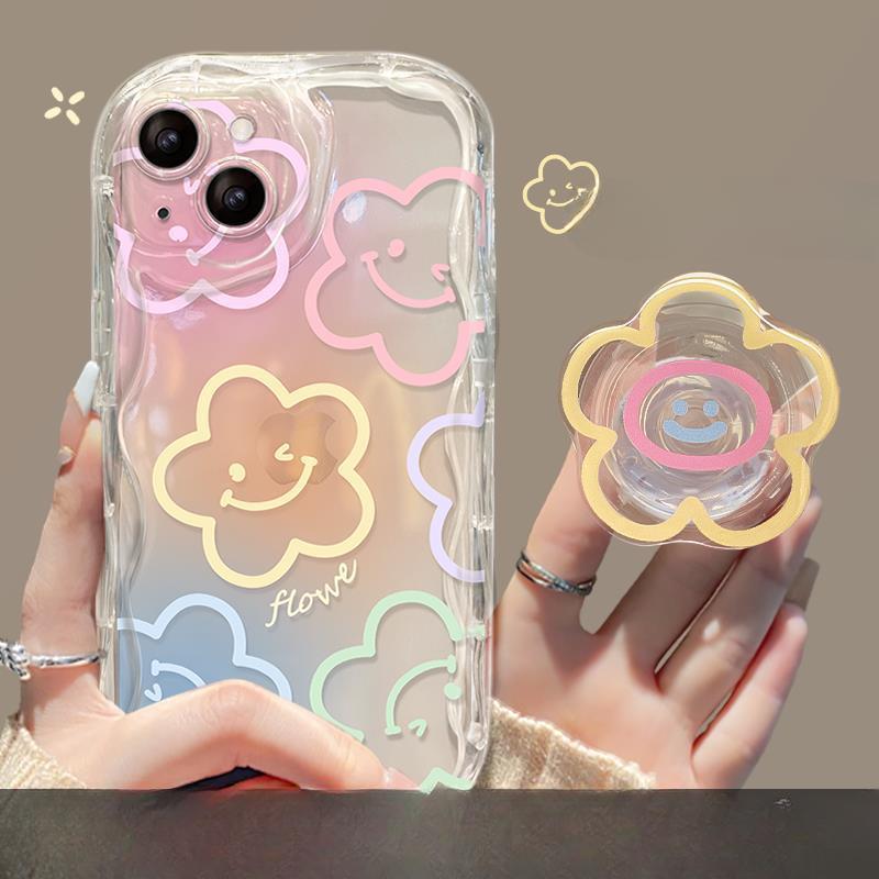 Applicable To Apple 16 Mobile Phone Case for Women Iphone15promax Transparent 12 Smiley Face Flower Stand 11/14/13