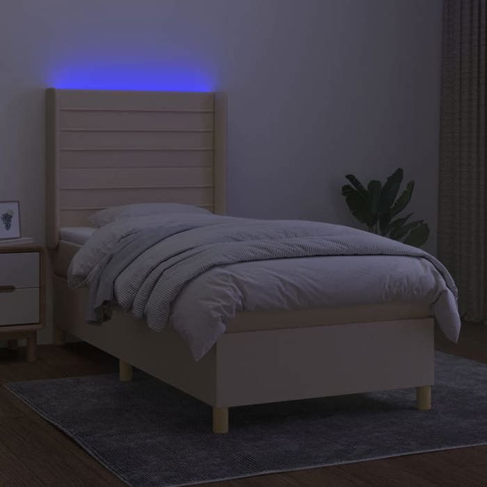 Exclusive House - Slatted Bed Base Mattress and LED Cream 100x200 Cm Fabric