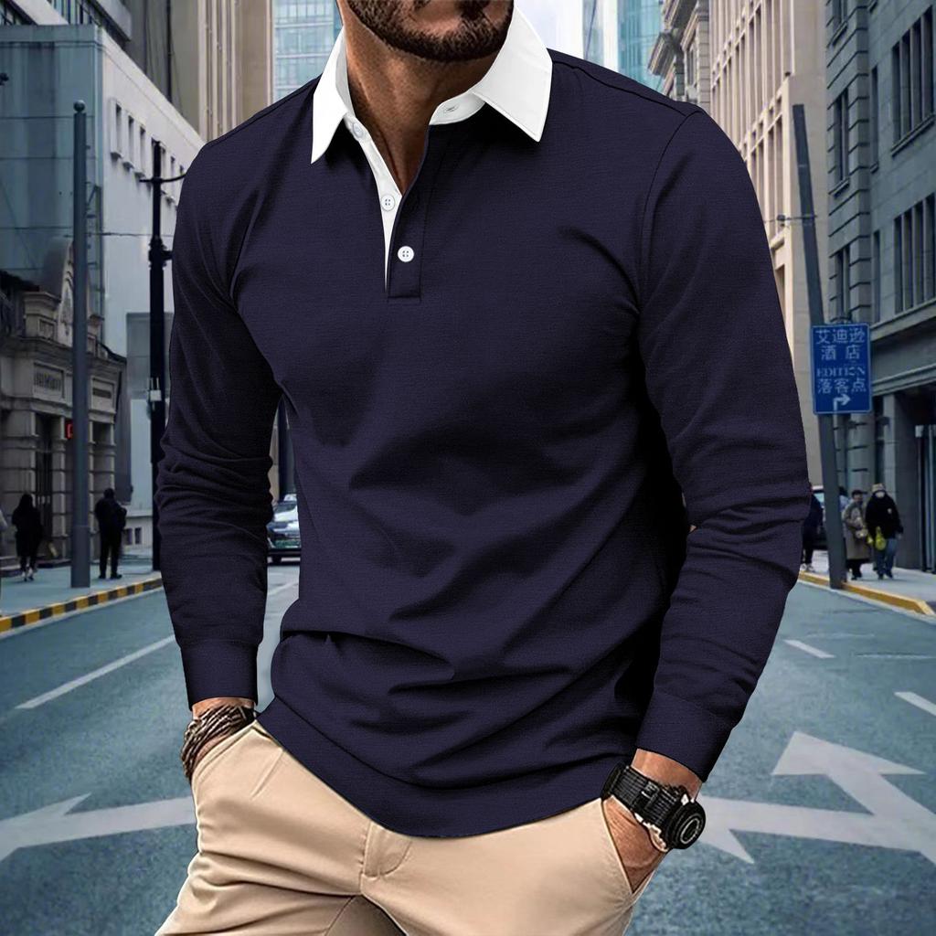 New Autumn Men's Casual Polo Shirt Stylish Long-Sleeved Collared Men's Top