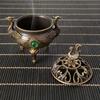 Alloy Incense Burner Stick Holder Hollowed Out Patterns Sandalwood Lotus Incense Censer Auspicious Retro Three Legged Stove