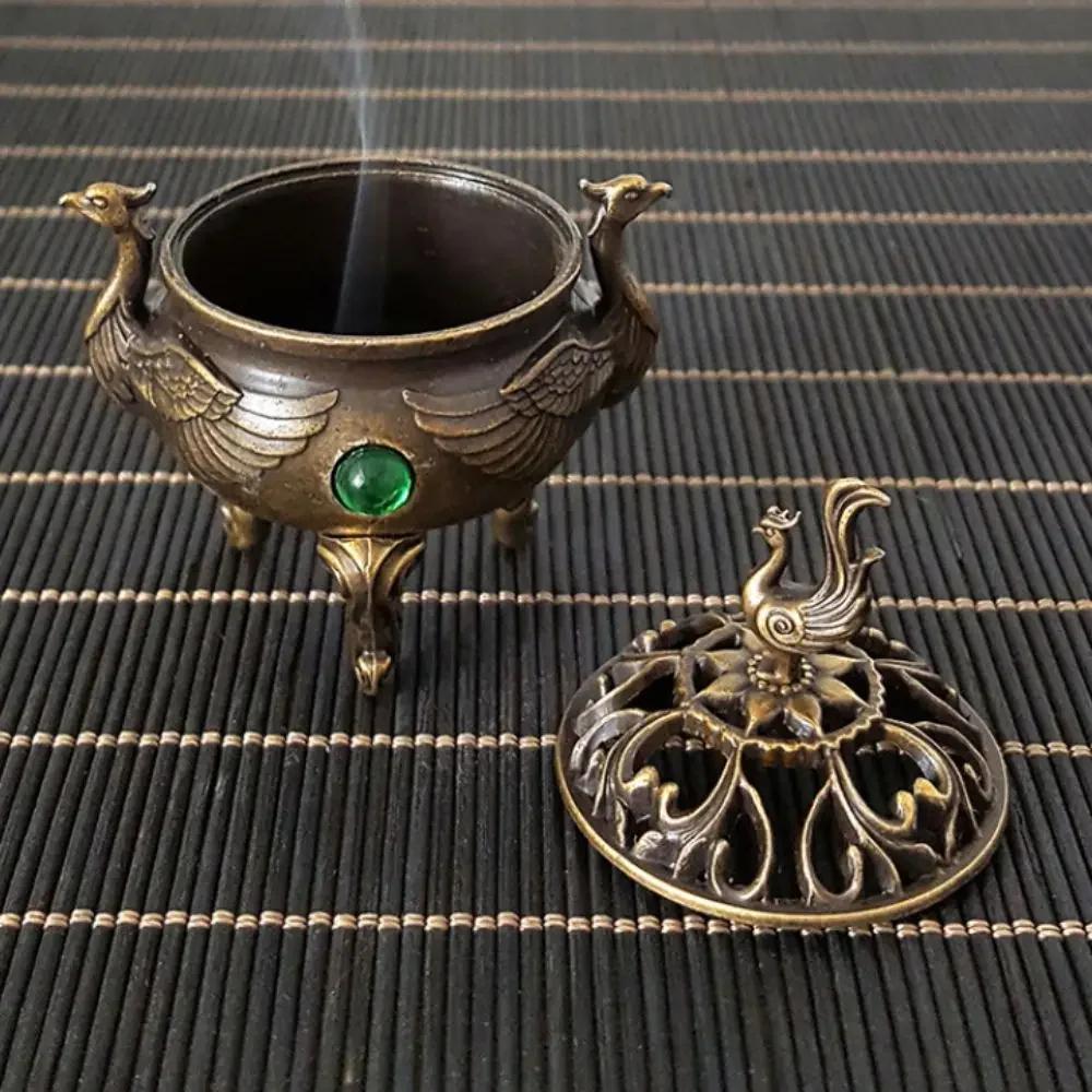 Alloy Incense Burner Stick Holder Hollowed Out Patterns Sandalwood Lotus Incense Censer Auspicious Retro Three Legged Stove