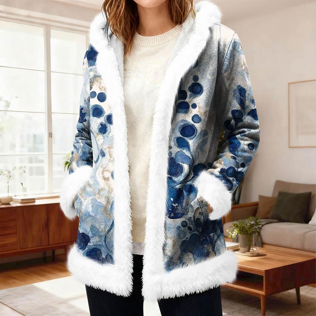 Women's Casual Fleece Hooded Cardigan With Pockets Warm Outerwear
