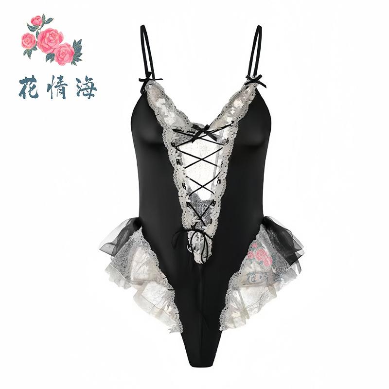 Sexy underwear, sweet and cute tutu skirt, sexy perspective hidden button open gear, free one-piece.