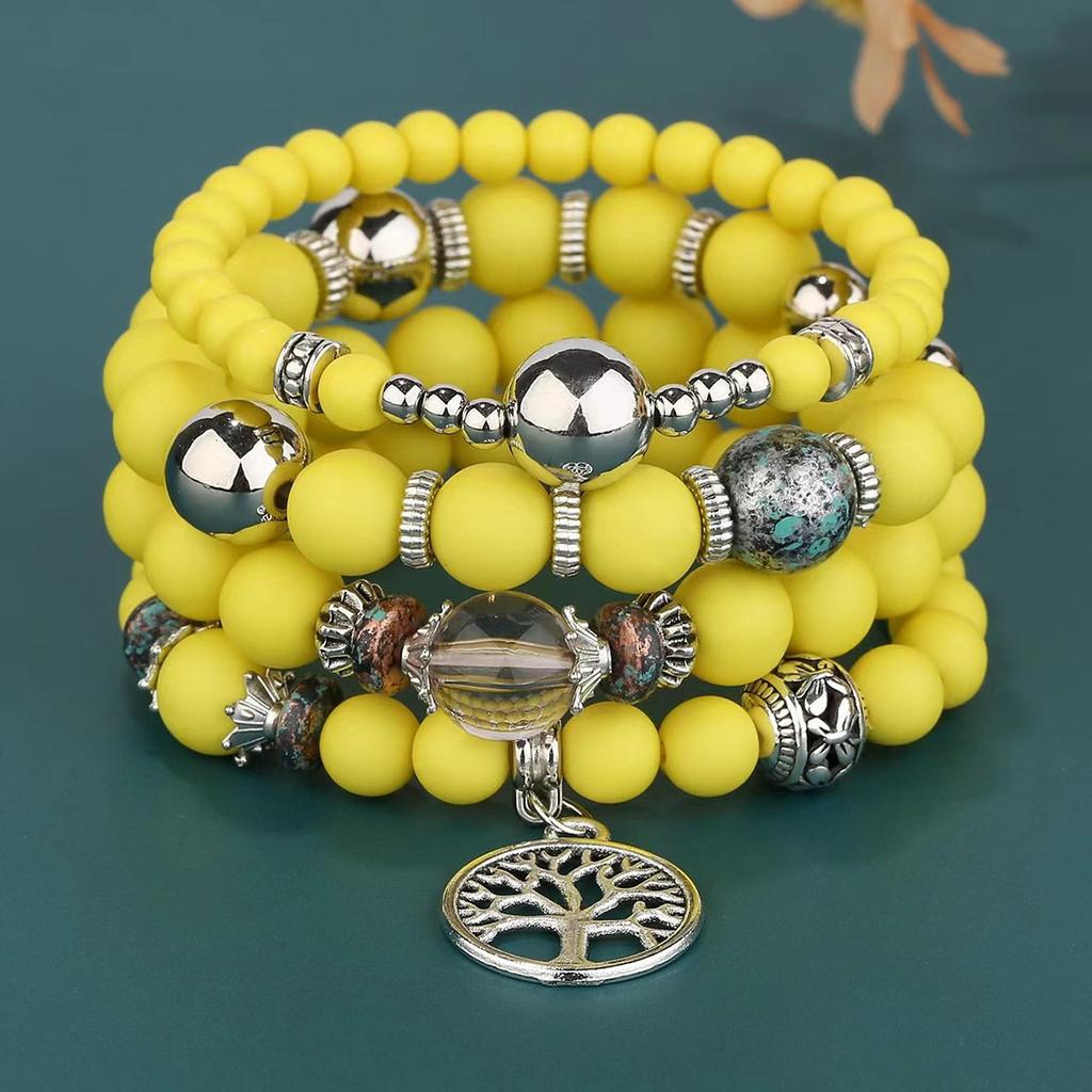 Bohemian Beaded Bracelet Frosted Glass Beads Tree Of Life Pendant Handmade Adjustable Ornament
