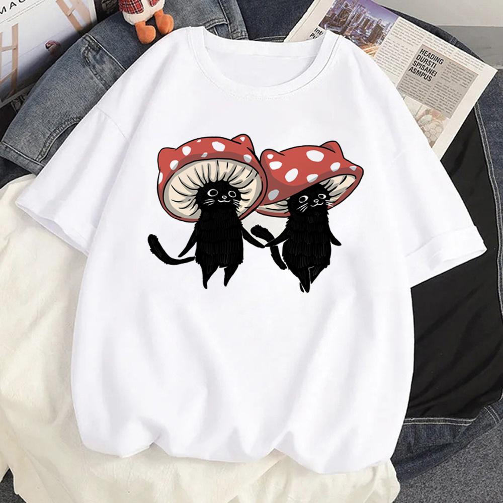 Cat Mushroom Halloween top women streetwear t shirt girl comic clothing