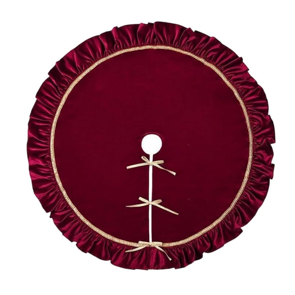 Christmas Tree Skirt with Gold Trim Ruched for Living Room, Hotel Lobby