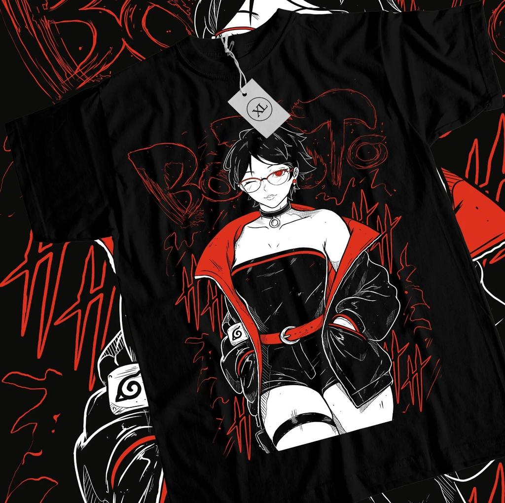 Sarada Uchiha T-shirt Naruto Rasengan Itachi Uchiha Jiraiya Black Shirt All Size