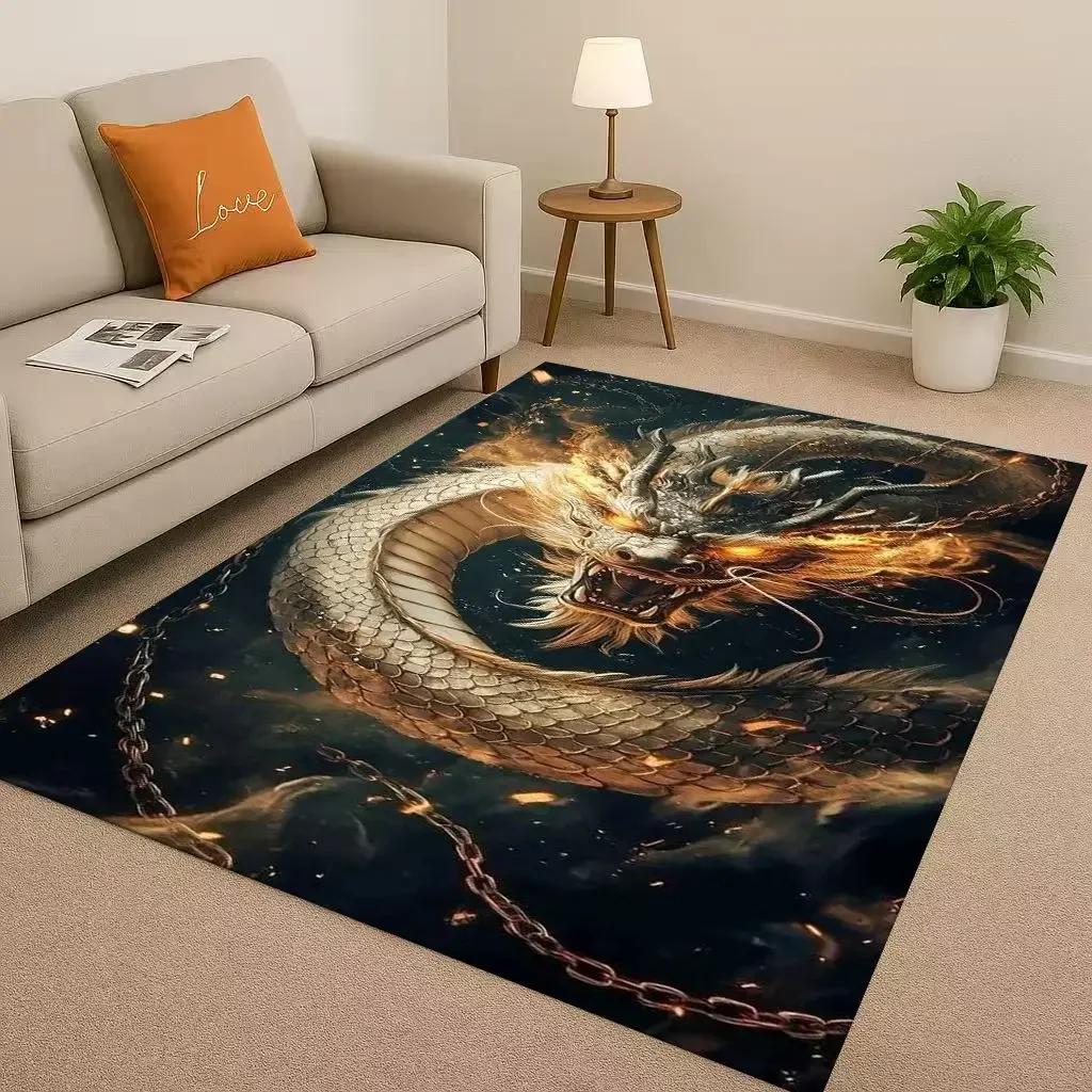 Cartoon Yin Yang Element Dragon Chinese Loong Living Room Non-Slip Area Rug Carpet for Bedroom Playroom Sofa,Home Decor Doormat