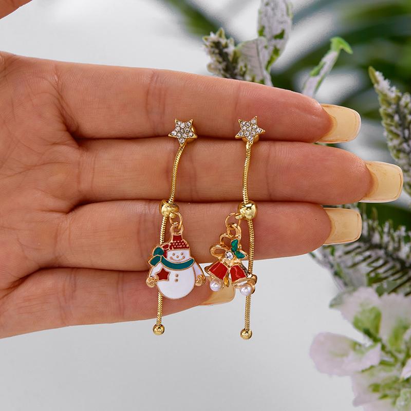 Asymmetric Moving Santa Claus Christmas Tree Drop Earrings For Women Zircon Star Snowman Bell Long Tassel Earring Party Jewerly
