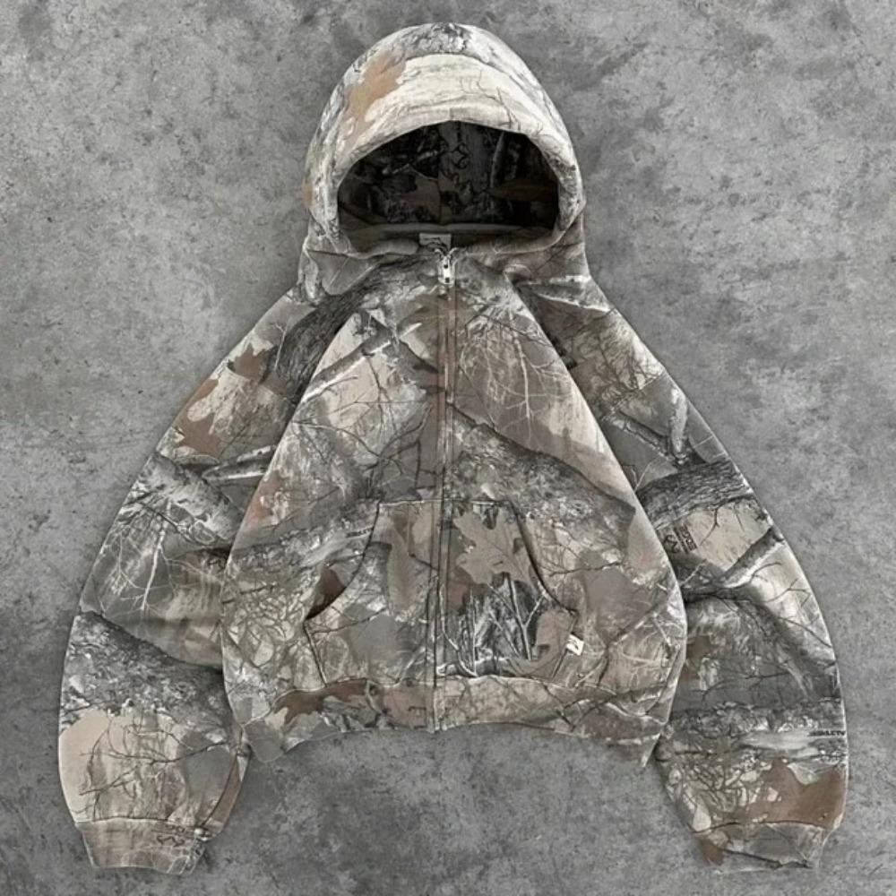 Completo Unisex con Felpa Oversize a Manica Lunga Stampa Alberi Mimetica Streetwear Completo Due Pezzi