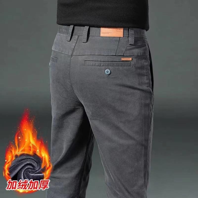 Herbst- und Winter Herren Plüsch Dick/Normal High-End Freizeithose Slim Fit Gerades Bein Business Elastisch Vielseitig Lange Hose für Herren
