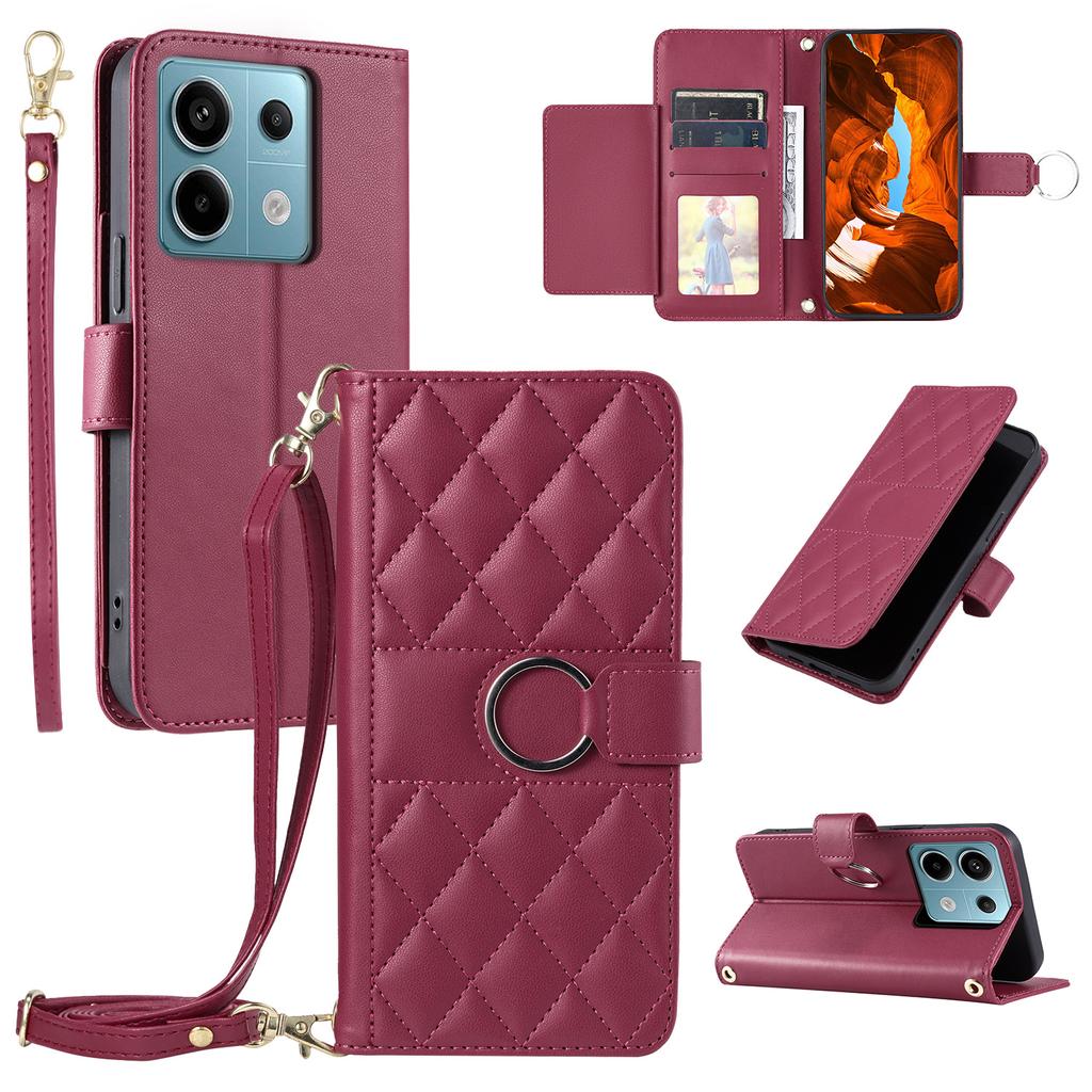 For Xiaomi Redmi Note 13 5G Crossbody Leather Case Ring Buckle Wallet Stand Rhombus Mobile Cover