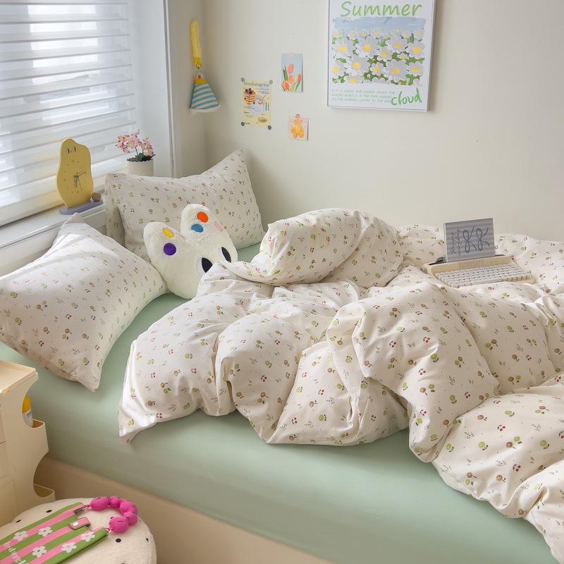 Class A Maternal and Infant Grade Knitted Cotton Double-layer Yarn 4pcs Set, Super Soft Washed Cotton Quilt Cover, Student Dormitory 3pcs Set