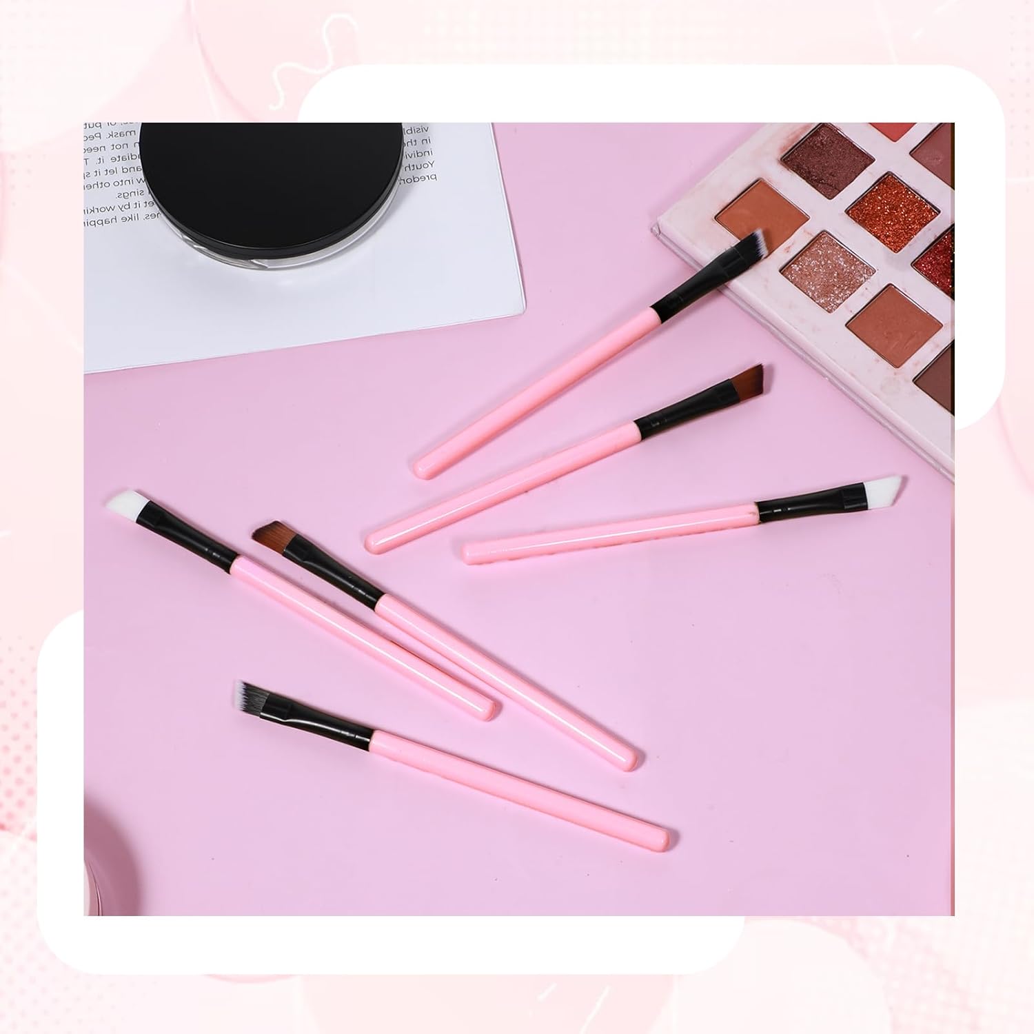 6 Pcs Angled Fine Eyeliner Brush, Angled Fine Ultra Thin Precision Liner and Eyebrow Makeup Brushes, Professional Slanted Synthetic Bristles Eyeliner