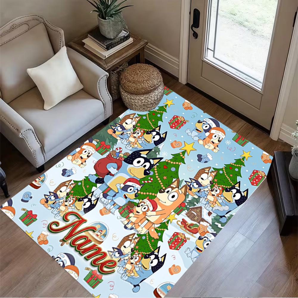 Christmas Bluey Family Customizable Name Floor Mat Suitable for Kitchen Hallway Balcony Outdoor Anti-slip Rug Decorate Offices Wedding Party Gift