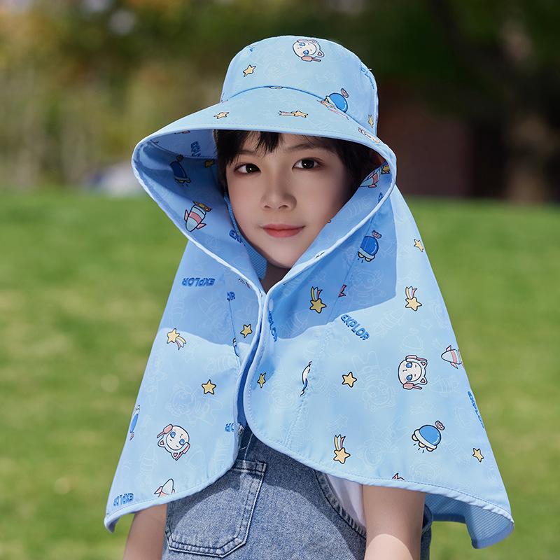 Children's hats summer boys and girls sunscreen cap extended shawl neck protection sunshade bucket hat outdoor big eaves sun hat