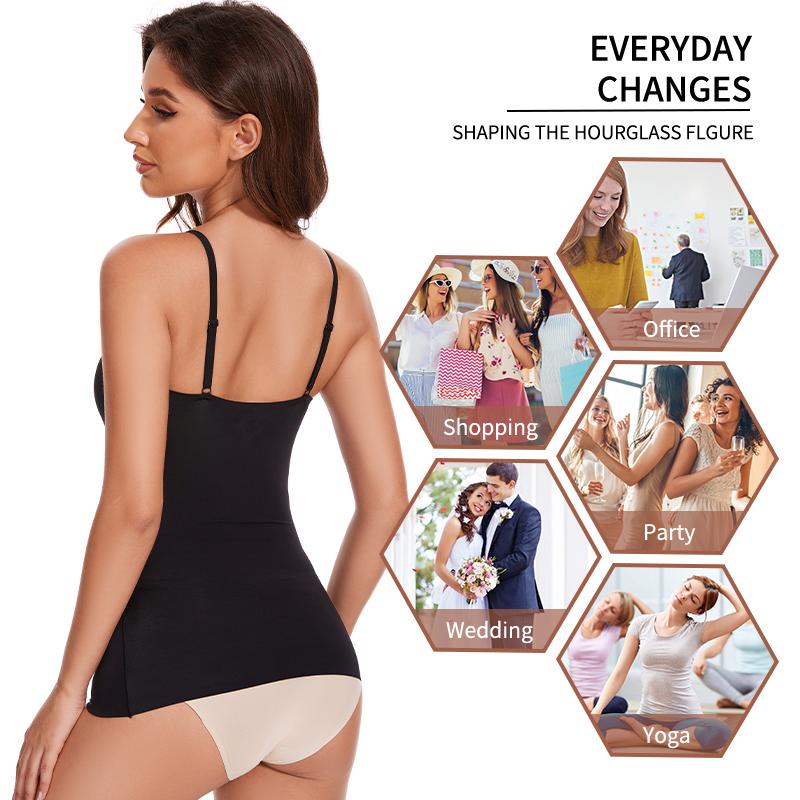 Women's Shapewear Tummy Control Tank Tops Seamless O Neck Adjustable Straps Body Shaper Compression Push Up Belly Slimming Camis