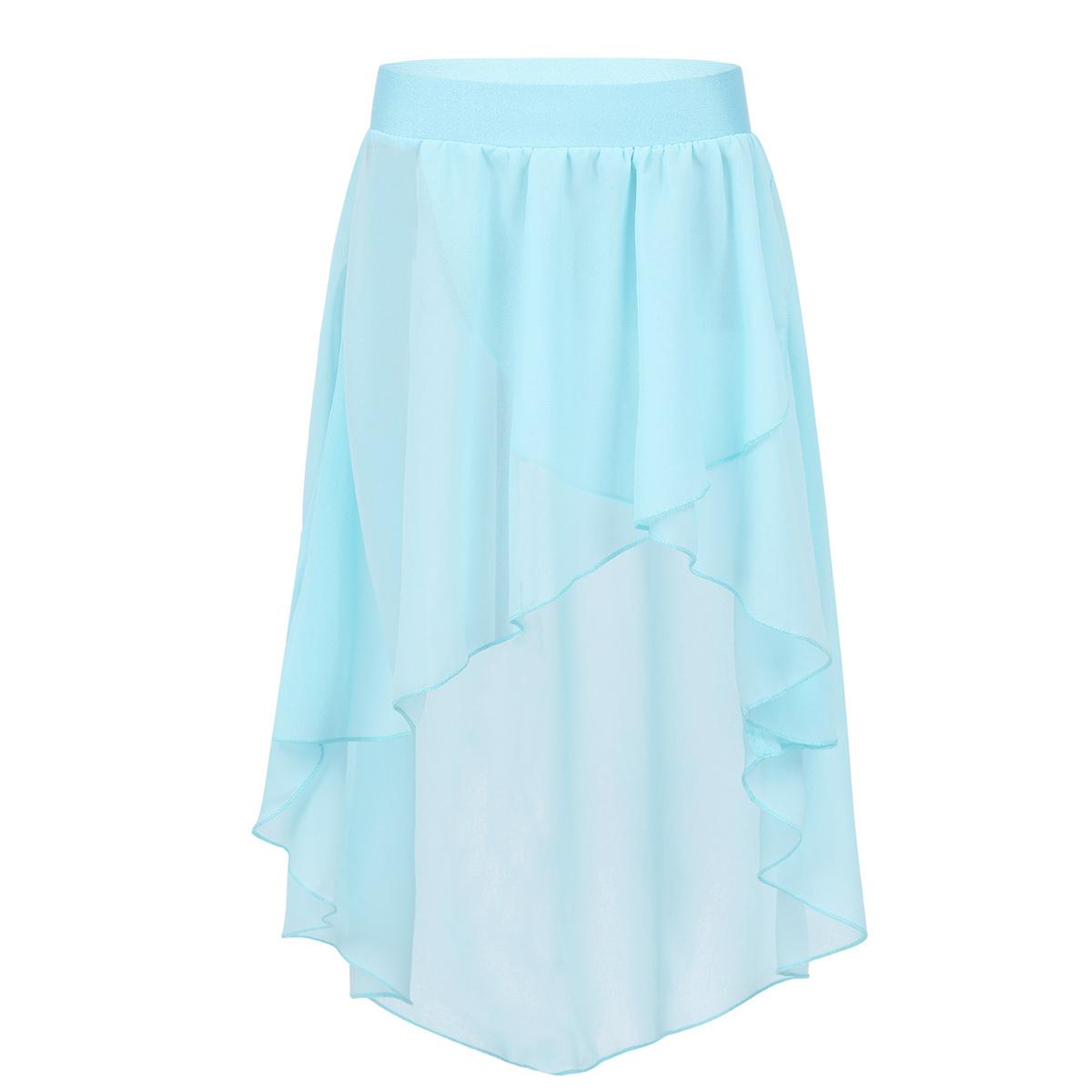 Yeahdor Meisjes hoog-laag ballet wikkelrok elastische pure chiffon side-dip asymmetrische tutu studio praktijk prestatie kostuum 15-16 Years lichtblauwe kleur