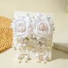 Accessories, colorful three-dimensional rose flower earrings, long fringed flower earrings with fresh fabrics