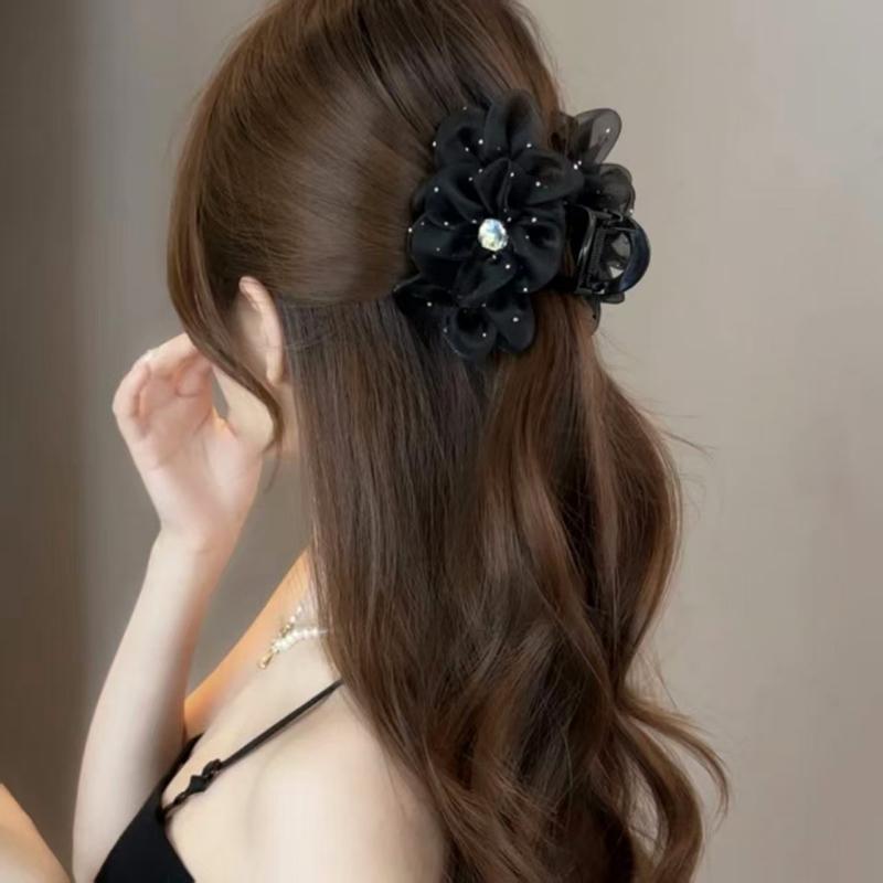 1Pcs Korean Style Shark Clip Elegant Mesh Flower Hair Clip For Woman Girl Ponytail Clip Hair Clamp