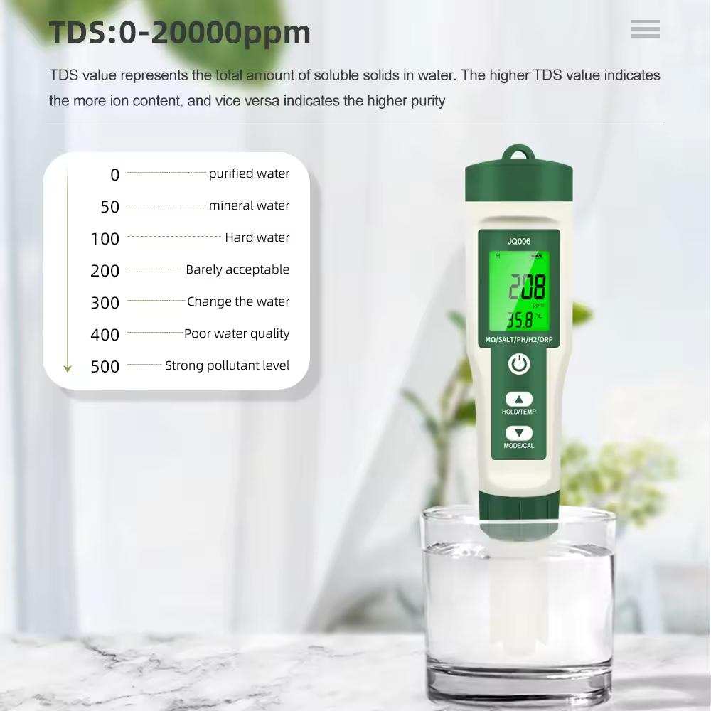 10 In 1 Water Quality Monitor PH EC TDS ORP H2 Fertile Salinity S.G Resistivity Temp Multifunction Water Tester for Aquariums