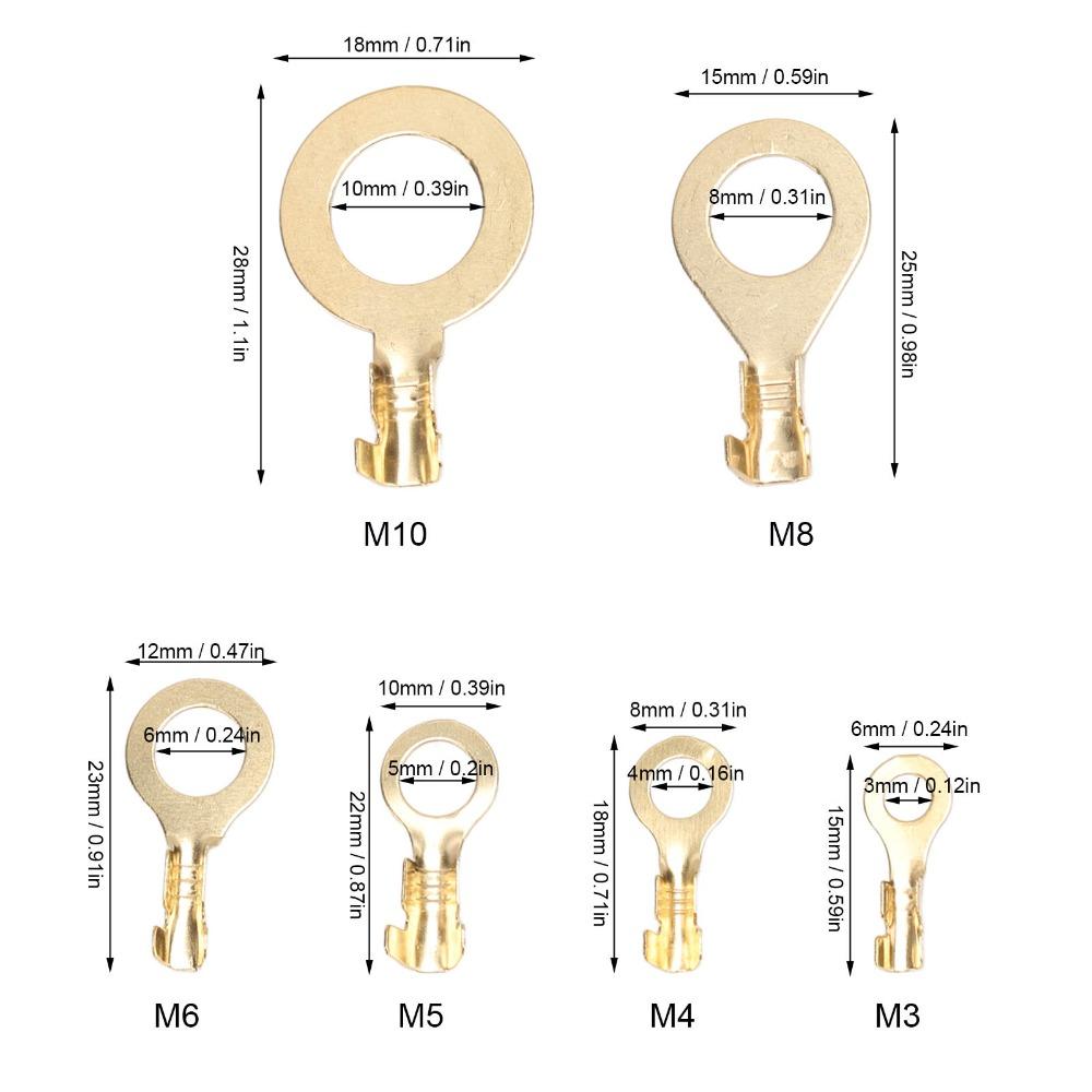 540 PCS M3 M4 M5 M6 M8 M10 Ring Terminal with Storage Box Copper Brass Wire Lugs O Type Ring Terminals Non-Insulated