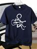 Unisexs Tee Stick Figure Playing Guitar Line Art Print Cotton Short Sleeve Male Casual Streetwear Outdoor Daily Basic Fashion Top