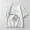 New Cotton Summer Unisex Oversize Tshirt Korean Casual Loose Style Kitten Blowing Fan Print Tshirt Suitable For Both Unisex Unisex