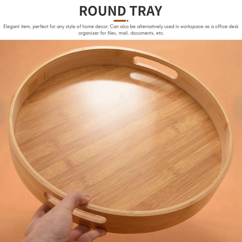 Promotion! Round Serving Bamboo Wooden Tray for Dinner Trays Tea Bar Breakfast Food Container Handle Storage Tray 3 Eco-Friendly