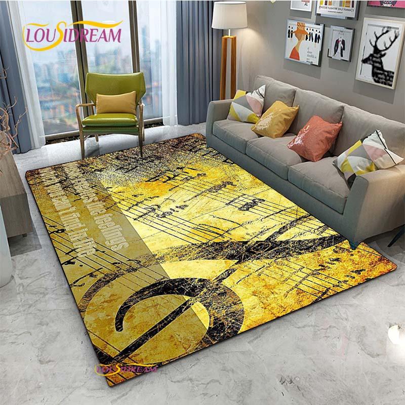 Alfombra de Vinilo con Notas Musicales Negras Vintage para Decoración de Sala de Estar Dormitorio Alfombras de Área Cocina Felpudos Antideslizantes Alfombra Regalo de Cumpleaños