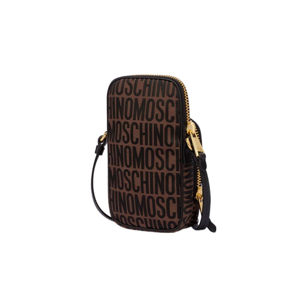 Moschino Gold Logo All Over Print Zipper Pocket Cotton Polyester Shoulder Crossbody Phone Bag Men bags Brown Black A81018268-1103