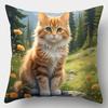 4-Pack 17.7x17.7 Inch Contemporary Cute Cat Floral Print Throw Pillow Covers, Decorative Cushion Covers for Home Sofa Bed(Pillow Inserts Not Included)