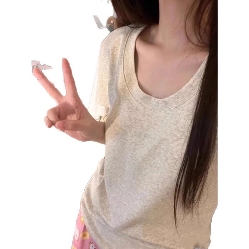 Women's American Style Slim Fit Crew Neck Cotton T-Shirt - 2026 Summer Design, Short Sleeve, Cinched Waist