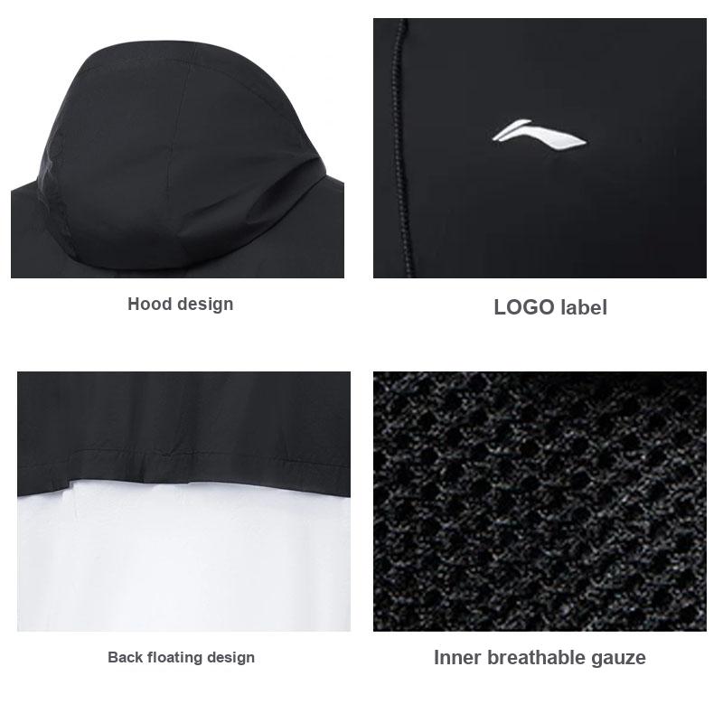 Li Ning Color Block Logo Print Hooded Sun Protection Jacket Men Jackets Black AFDT527-6