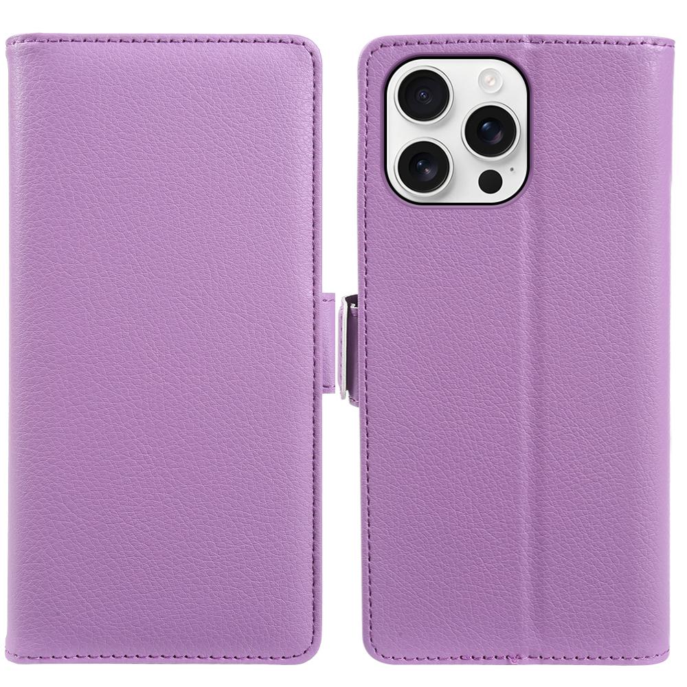 For iPhone 16 Pro Max Wallet Case with Dual Magnetic Clasp Litchi Textured Leather Flip Stand Phone Cover